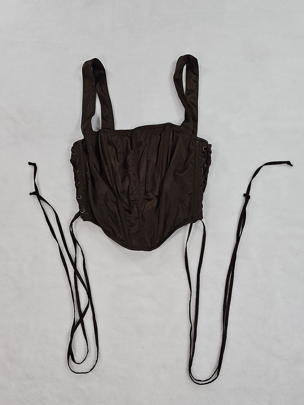 Urban Outfitters Brown Satin Lace Up Side Corset Top Size Large Zipper Back